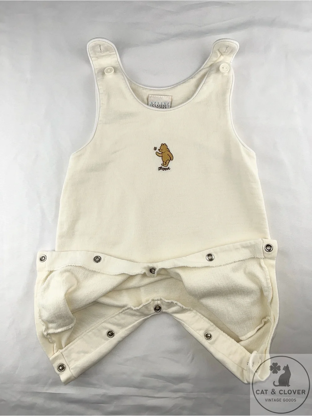 Classic Pooh Vintage Disney Heyman Corp Cream Cotton Embroidered Baby Romper 6M